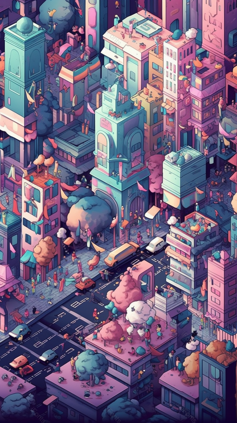 集市车水马龙楼房房屋城市六一儿童节背景粉色插画,插画/手绘图,插画/手绘图库,插画/手绘图下载,插画/手绘